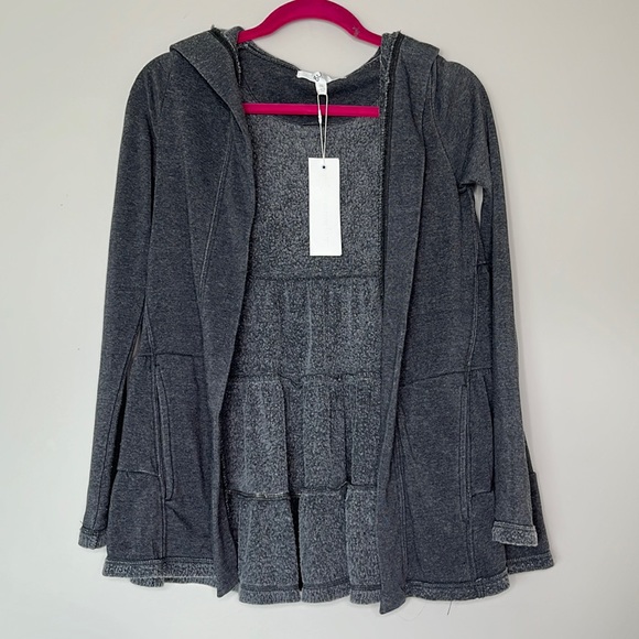Adyson Parker gray tiered hooded burnout cardigan - Picture 2 of 5